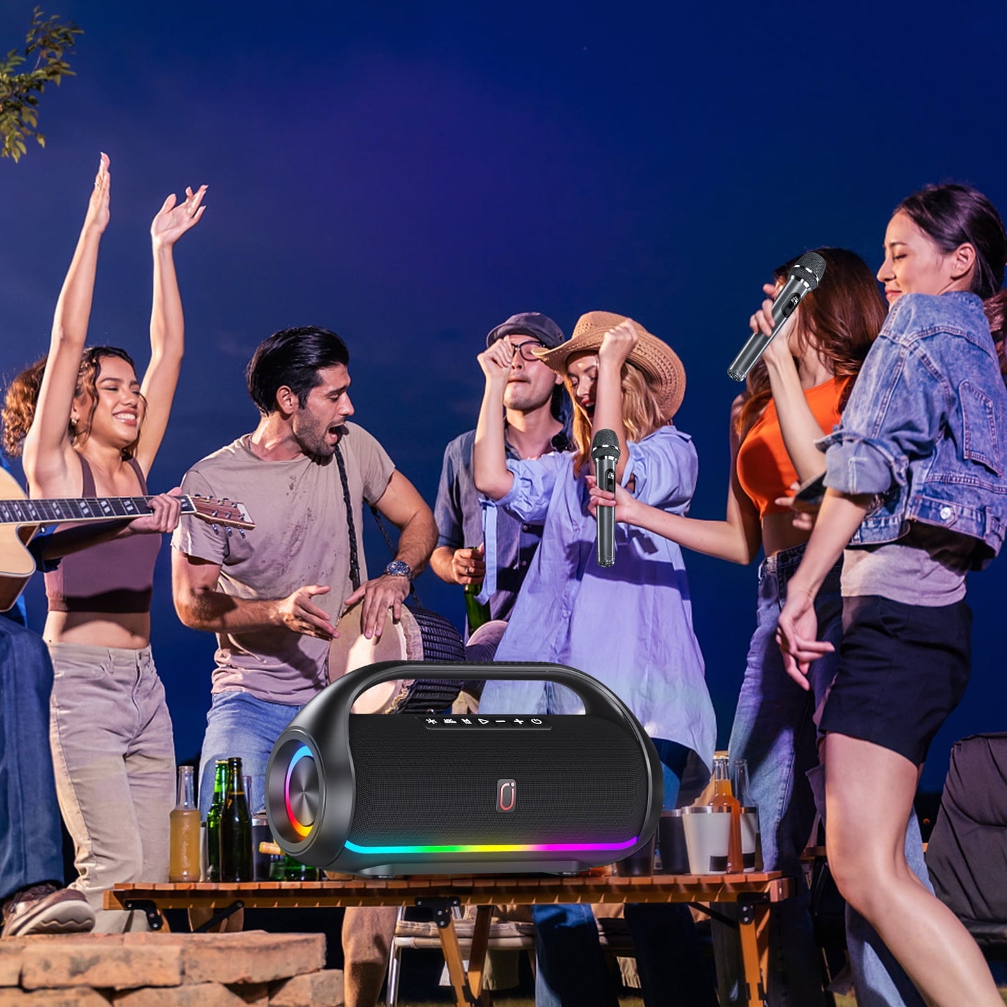 Bluetooth Speaker, Portable Speaker with DJ Lights, Deep Subwoofer, Wireless Waterproof Outdoor Speaker for Pool Beach Party, D20