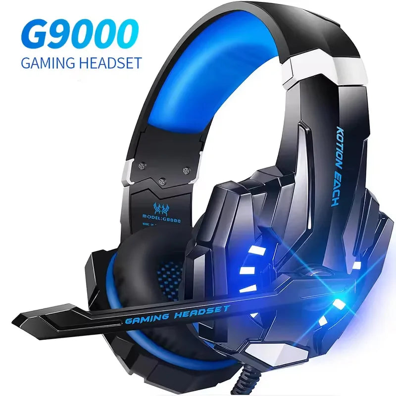 G9000 Gaming Headset Over-Ear Wired Headphones Adjustable Bass Stereo LED Light Earphone with Mic for Laptop Desktop PS5 Headset