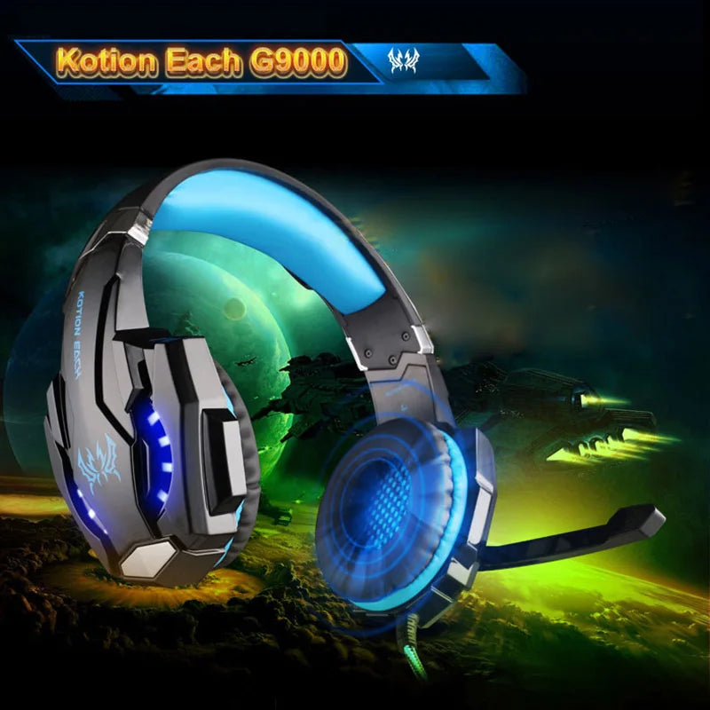 G9000 Gaming Headset Over-Ear Wired Headphones Adjustable Bass Stereo LED Light Earphone with Mic for Laptop Desktop PS5 Headset