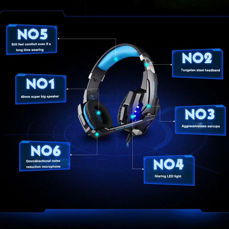 G9000 Gaming Headset Over-Ear Wired Headphones Adjustable Bass Stereo LED Light Earphone with Mic for Laptop Desktop PS5 Headset