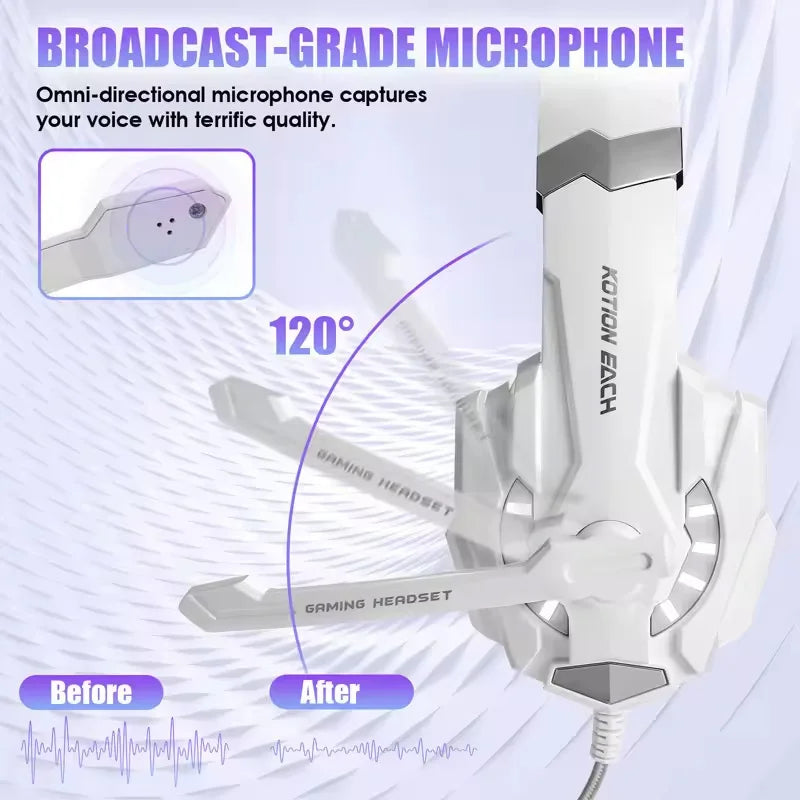 G9000 Gaming Headset Over-Ear Wired Headphones Adjustable Bass Stereo LED Light Earphone with Mic for Laptop Desktop PS5 Headset