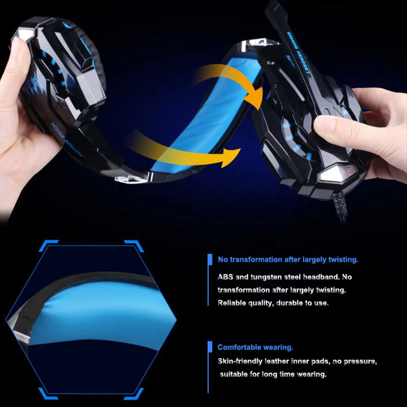 G9000 Gaming Headset Over-Ear Wired Headphones Adjustable Bass Stereo LED Light Earphone with Mic for Laptop Desktop PS5 Headset