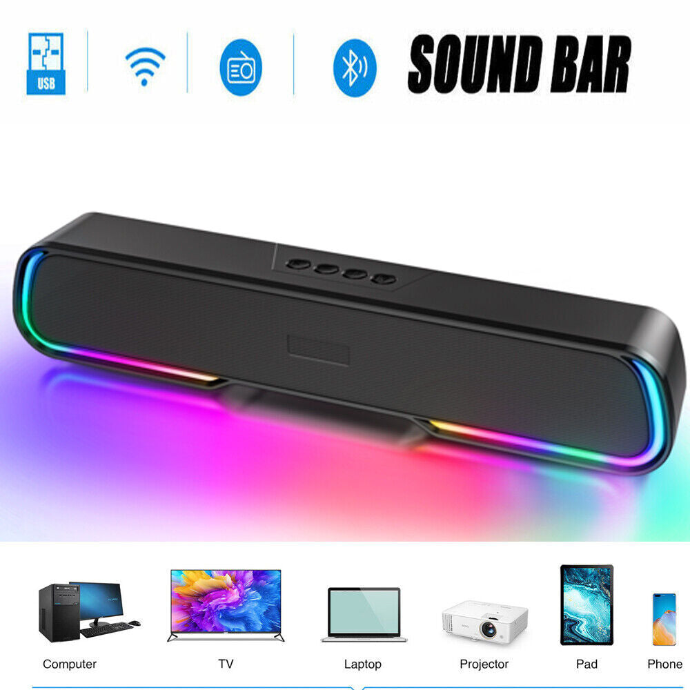 Surround Sound Bar 4 Speaker System Wireless BT Subwoofer TV Home Theater