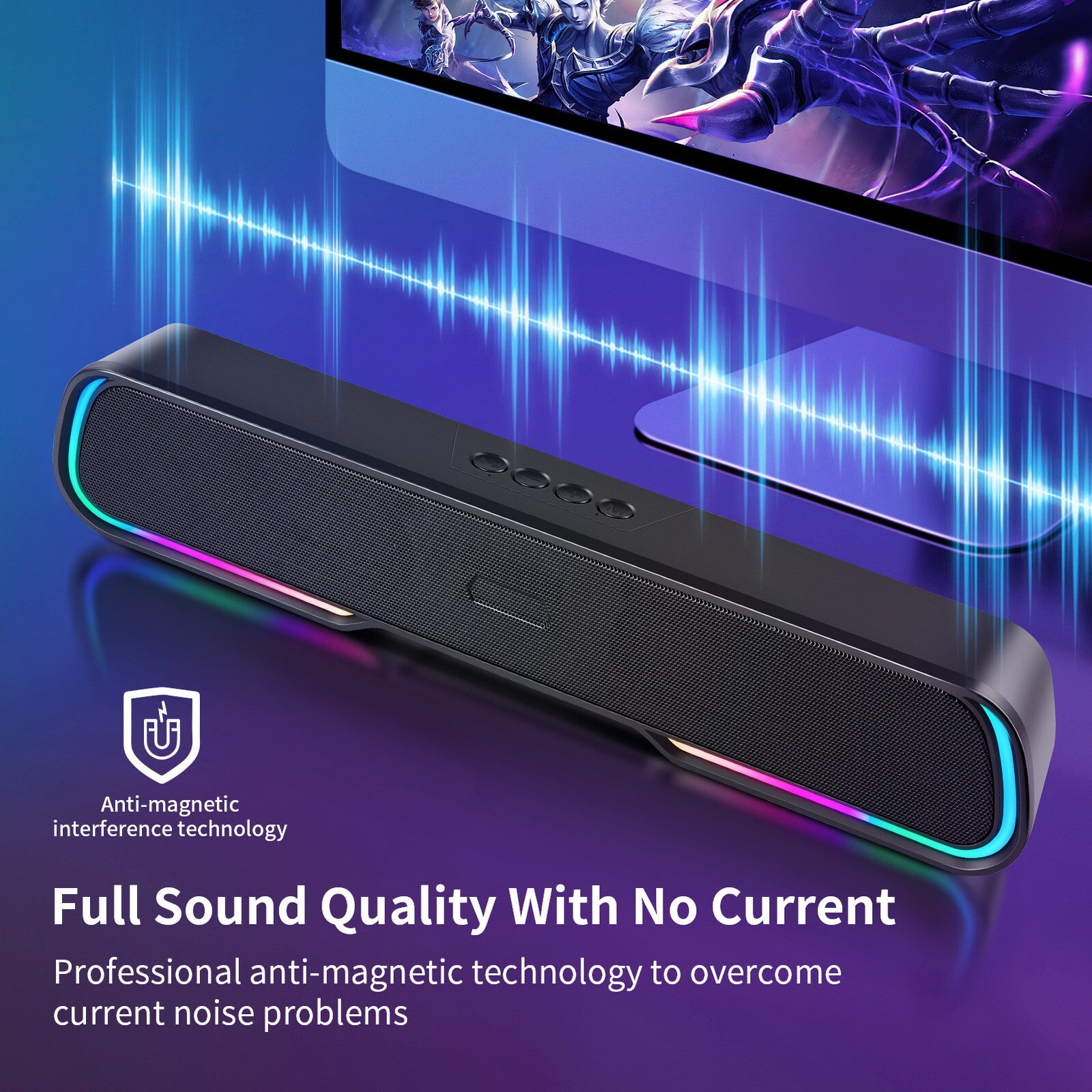 Surround Sound Bar 4 Speaker System Wireless BT Subwoofer TV Home Theater